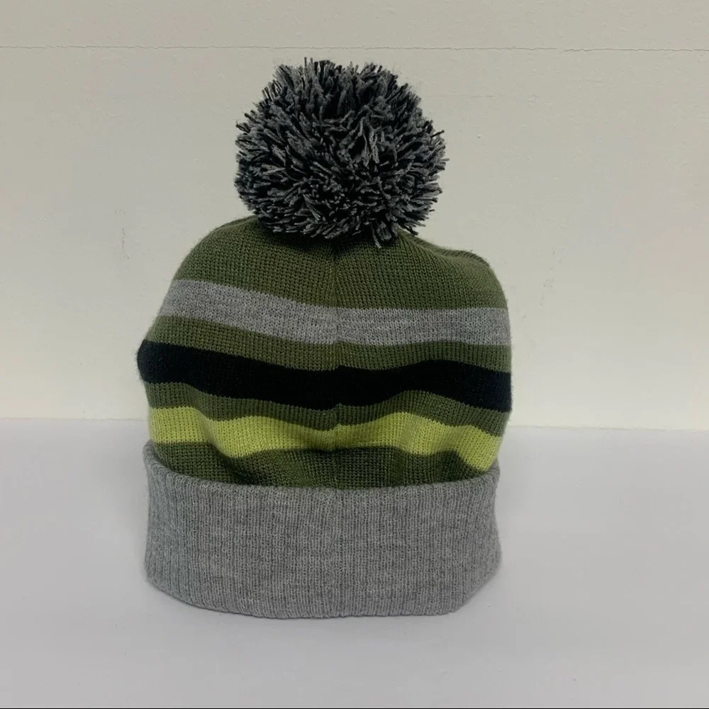 Jurassic World Kids Gray/Green Striped Hat with Pom Pom | One Size Fits Most